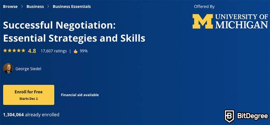 Public speaking classes online: the Successful Negotiation: Essential Strategies and Skills course on Coursera.